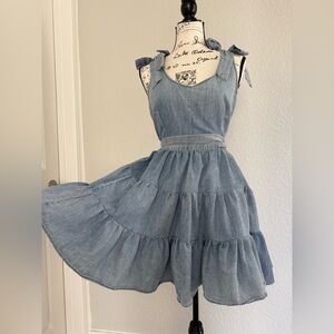 Handmade/ Upcycled  Sleeveless Tie-Shoulder Denim Mini Dress - Light Blue